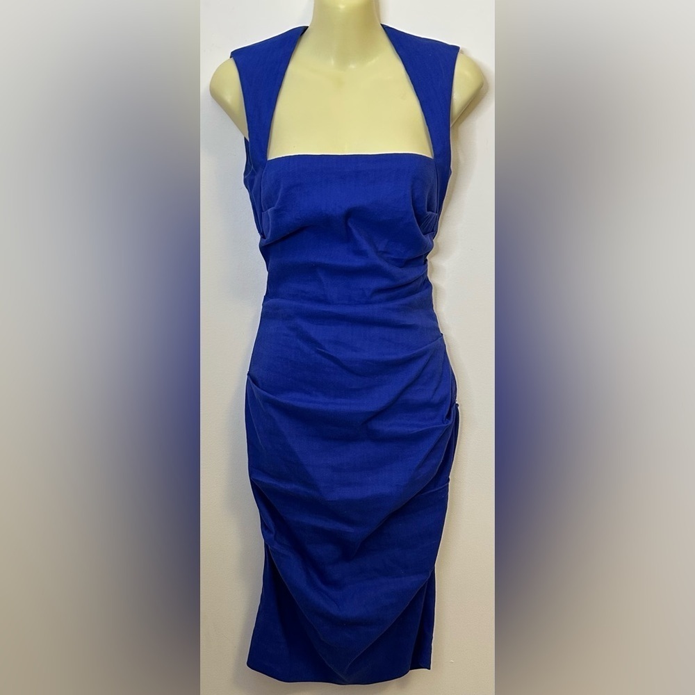 Royal Blue Sleeveless Square-Neck Sheath Dress